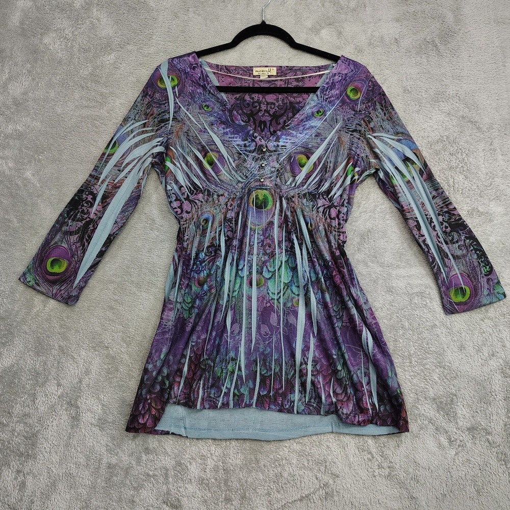 Vintage‎ Oneworld Womens Y2K Fairy Grunge Babydoll Top Size S Floral Stretch